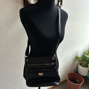 Elegant Black Faux Leather Crossbody Bag